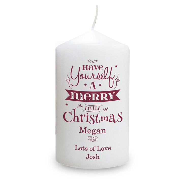 Personalised Merry Little Christmas Pillar Candle