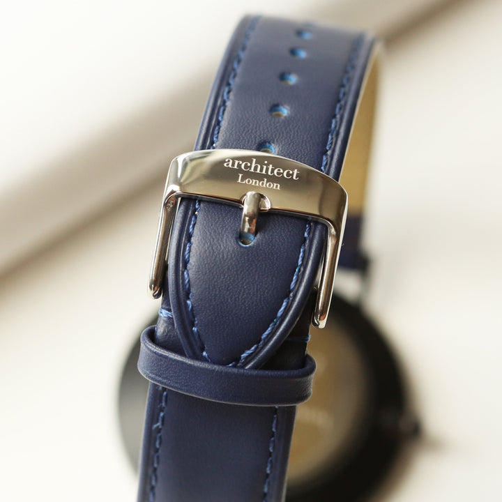 Personalised Modern Font Engraved Men's Architect Zephyr Watch + Admiral Blue Strap