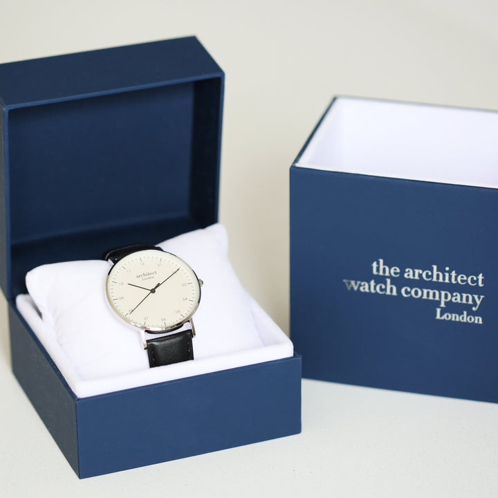 Personalised Modern Font Engraved Men's Architect Zephyr Watch + Jet Black Strap