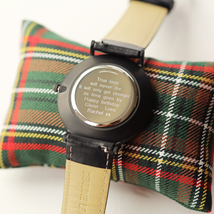 Personalised Modern Font Engraved Men's Minimalist Watch + Jet Black Strap