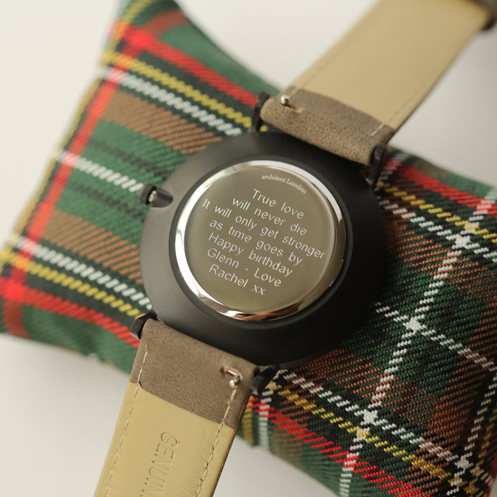 Personalised Modern Font Engraved Men's Minimalist Watch + Urban Grey Strap