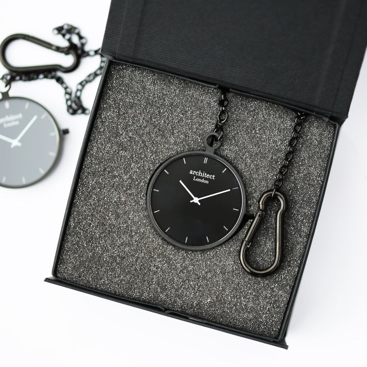 Personalised Modern Pocket Watch Black Modern Font Engraved