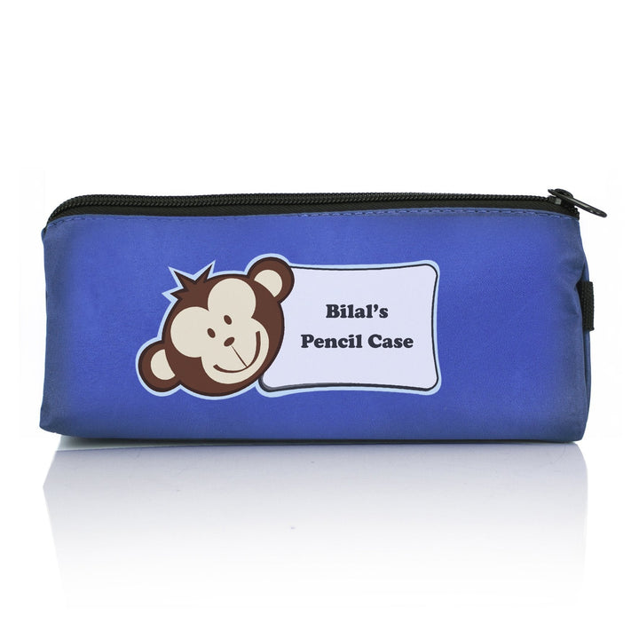 Personalised Monkey Blue Pencil Case