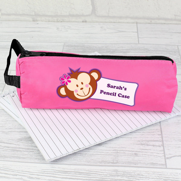Personalised Monkey Pink Pencil Case