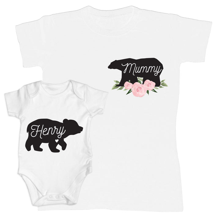 Personalised Mother & Baby Mama Bear T-Shirt And Vest Set (Large & 0-3mths)