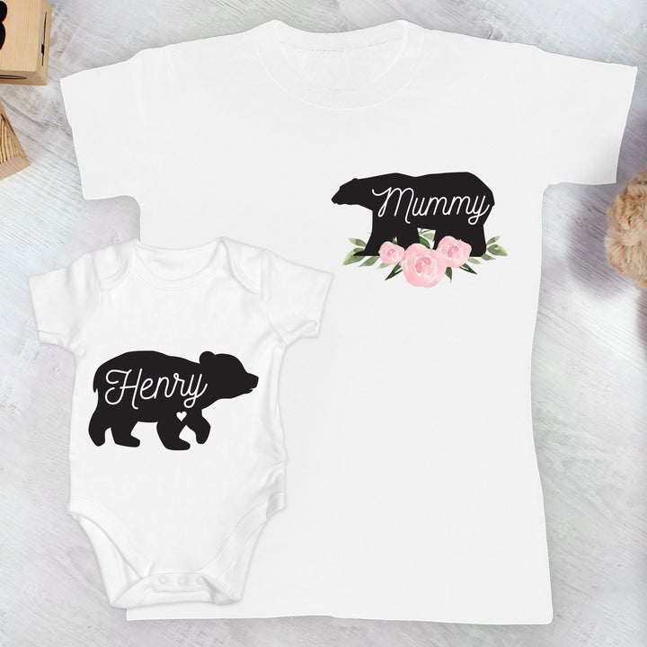 Personalised Mother & Baby Mama Bear T-Shirt And Vest Set (Small & 0-3mths)