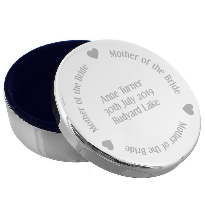 Personalised Mother of the Bride Round Trinket Box