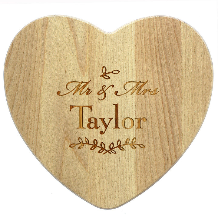 Personalised Mr and Mrs Leaf Heart Chopping Board