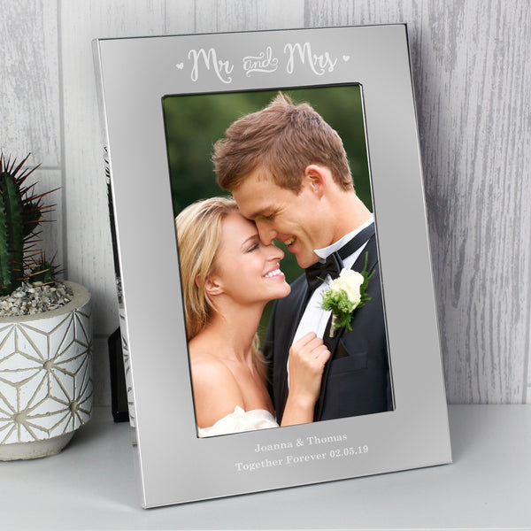 Personalised Mr & Mrs 4x6 Silver Photo Frame