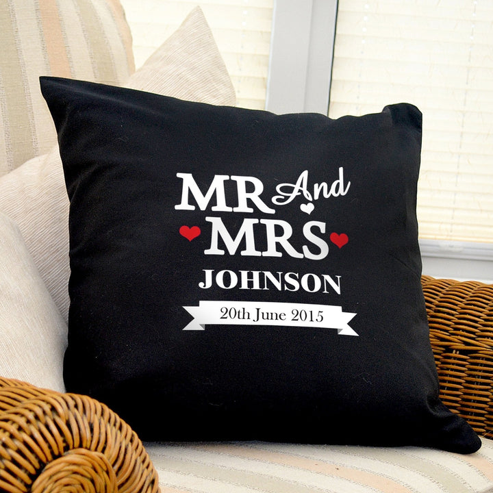 Personalised Mr & Mrs Black Cushion Cover