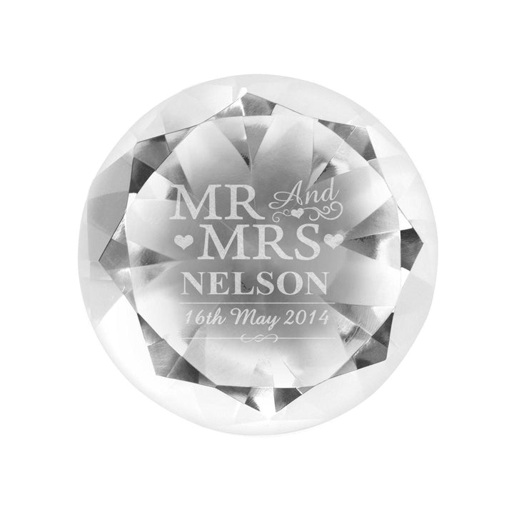 Personalised Mr & Mrs Diamond Paperweight