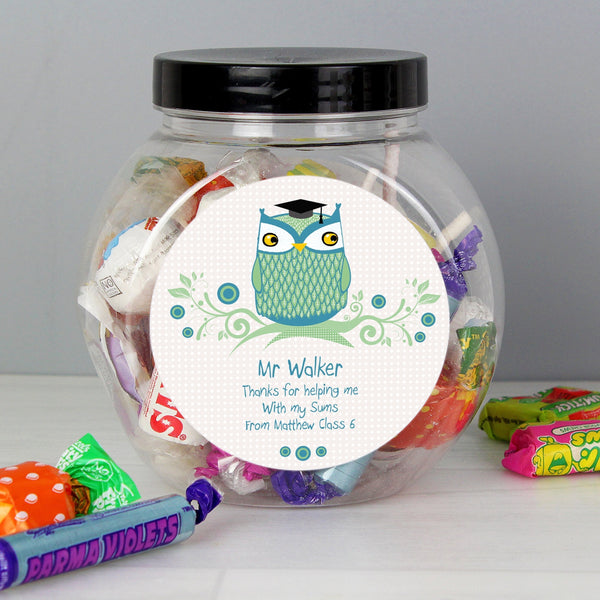 Personalised Mr Teacher Owl Sweet Jar