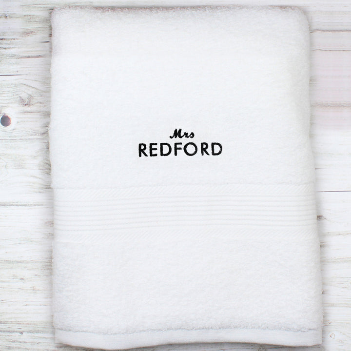 Personalised 'Mrs' White Bath Towel