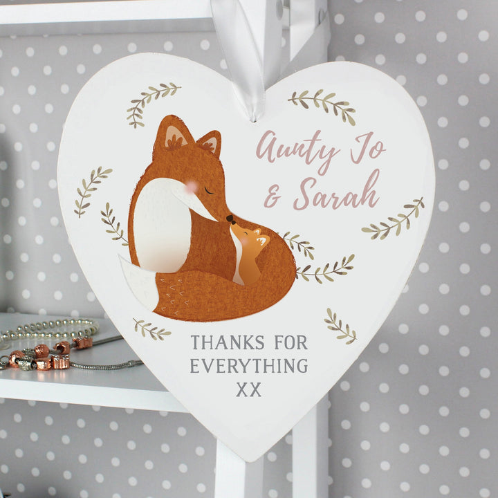 Personalised Mummy and Me Fox Large Wooden Heart Decoration