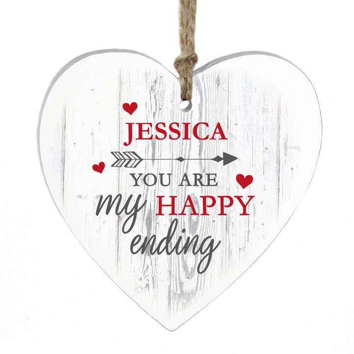 Personalised My Happy Ending Wooden Heart Decoration