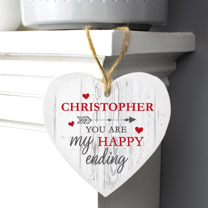 Personalised My Happy Ending Wooden Heart Decoration