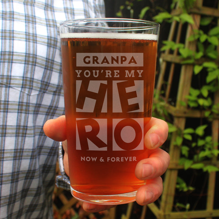 Personalised My Hero Pint Glass - Father's Day gift