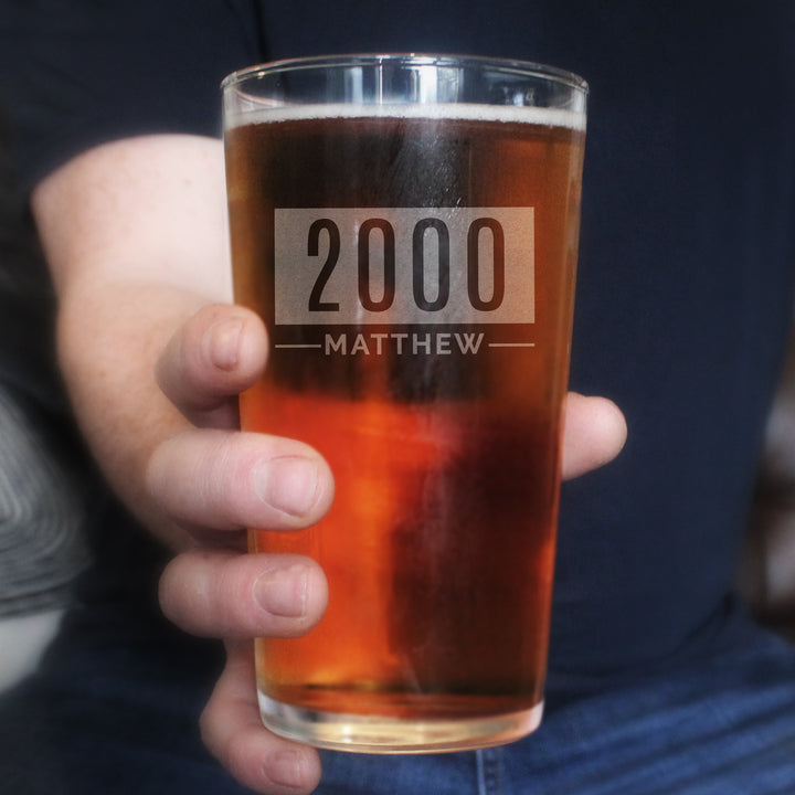 Personalised Name & Date Pint Glass - Father's Day gift