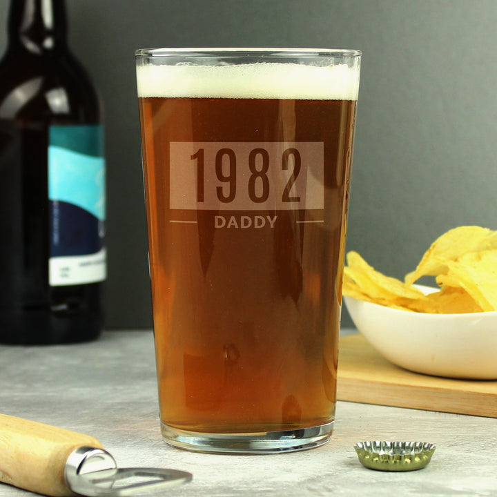 Personalised Name & Date Pint Glass - Father's Day gift