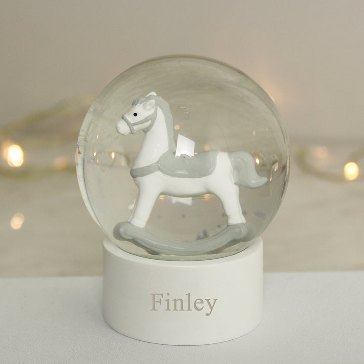 Personalised Name Only Rocking Horse Glitter Snow Globe