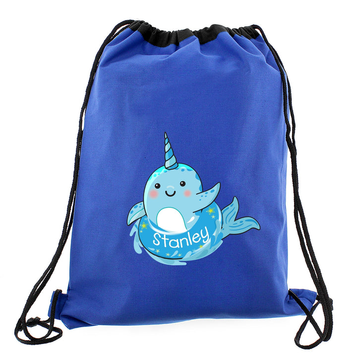 Personalised Narwhal Blue Swim Bag