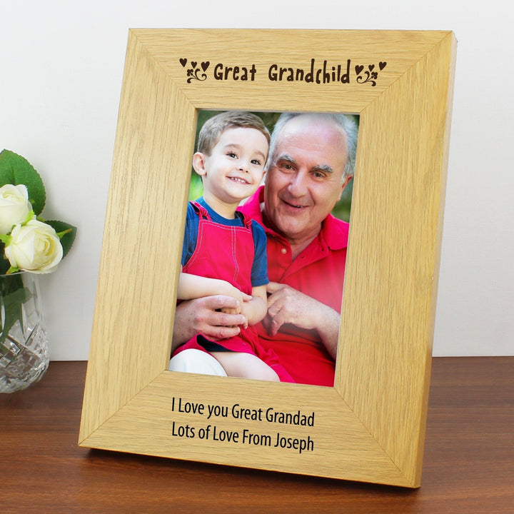 Personalised Oak Finish 4x6 Great Grandchild Photo Frame