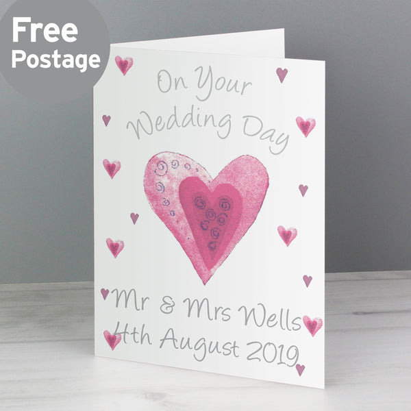 Personalised On Your Wedding Day Pink Heart Card