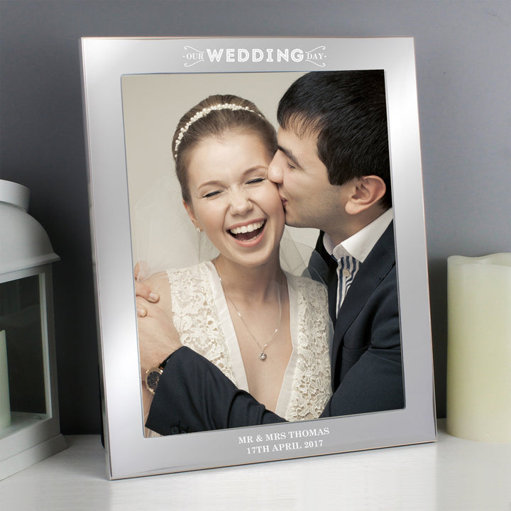 Personalised Our Wedding Day 10x8 Silver Photo Frame