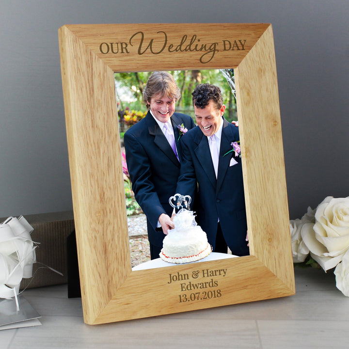 Personalised 'Our Wedding Day' 5x7 Wooden Photo Frame
