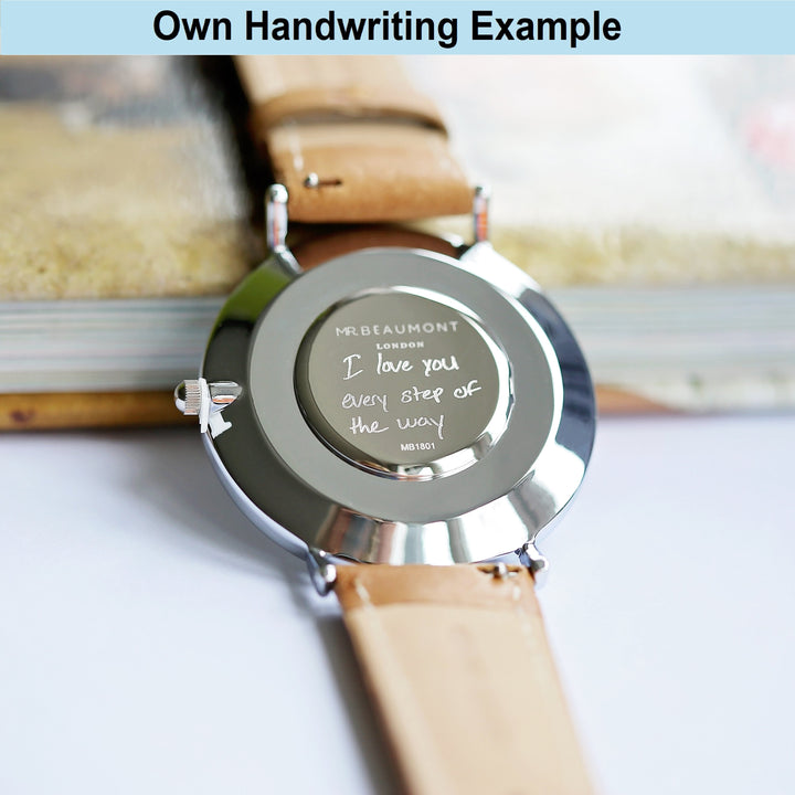 Personalised Own Handwriting Elie Beaumont Rose Silver Watch