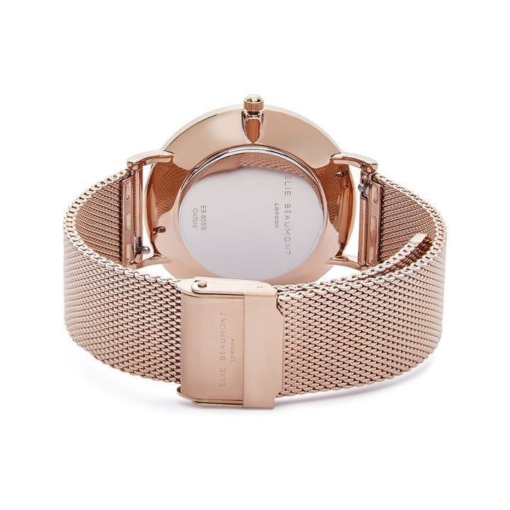 Personalised Own Handwriting Engraved Elie Beaumont Ladies Watch Rose Gold White Dial