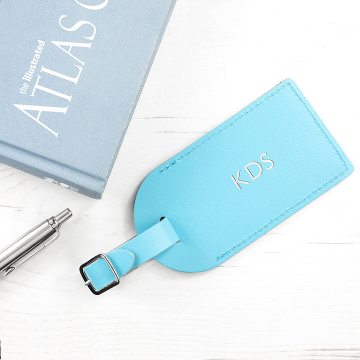 Personalised Pastel Blue Foiled Leather Luggage Tag
