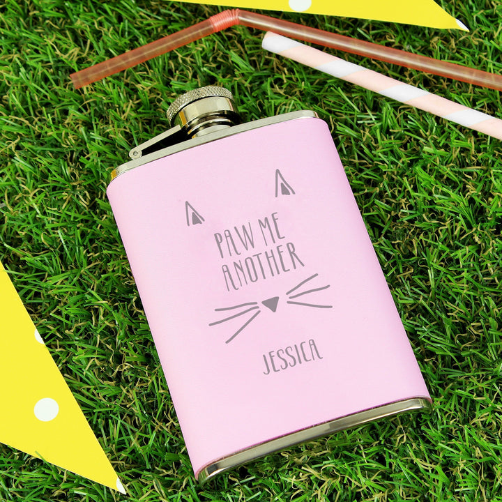 Personalised Paw Me Another Pink Hip Flask