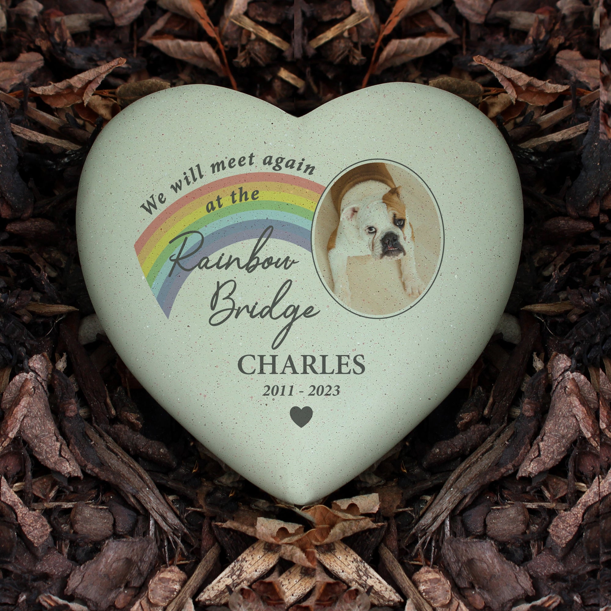 Personalised Pet Rainbow Photo Upload Memorial Resin Heart