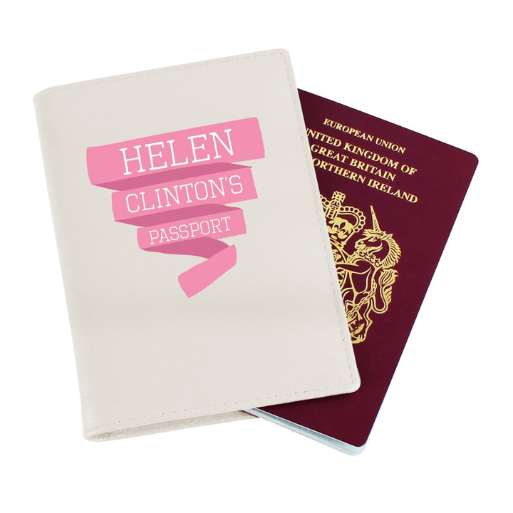 Personalised Pink Banner Cream Passport Holder