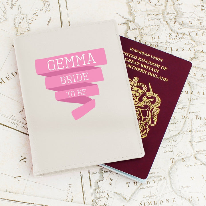 Personalised Pink Banner Cream Passport Holder