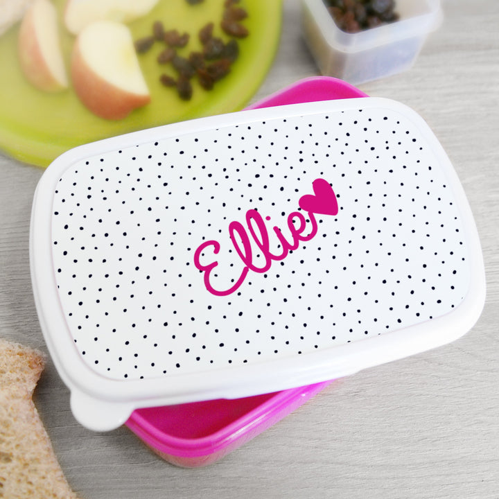Personalised Pink Love Heart Name Only Pink Lunch Box