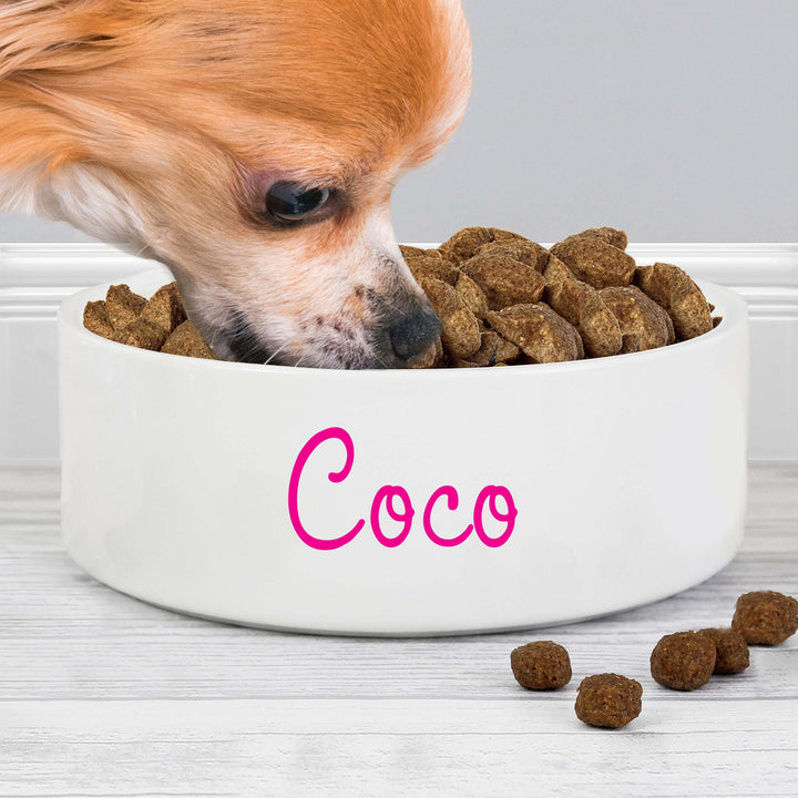 Personalised Pink Name 14cm Medium Pet Bowl For Dogs And Cats