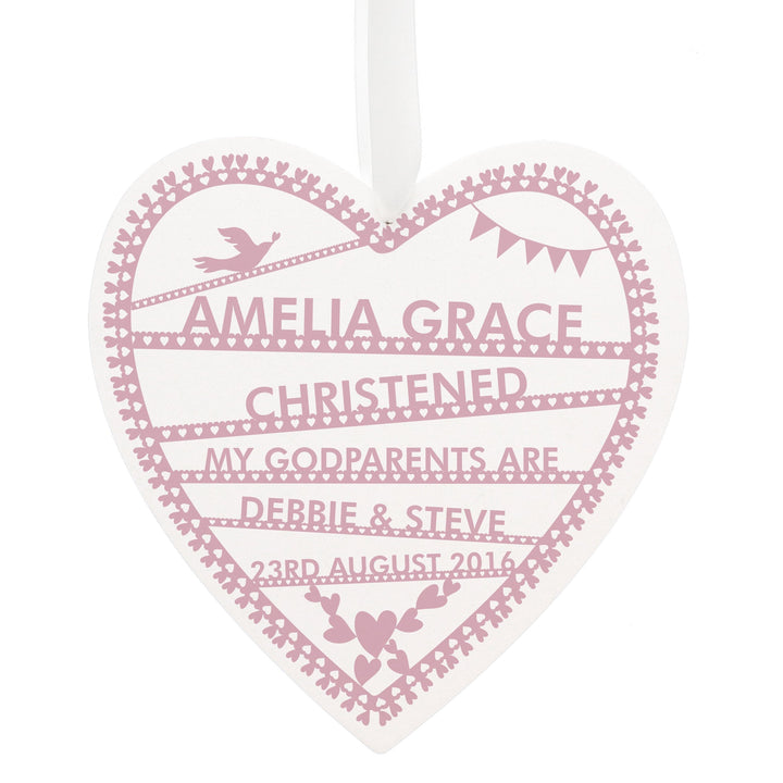 Personalised Pink Papercut Large Wooden Heart Decoration