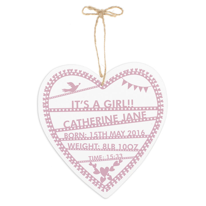 Personalised Pink Papercut Large Wooden Heart Decoration