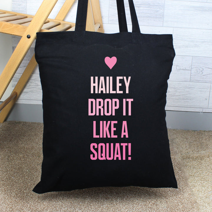 Personalised Pink Text Black Cotton Bag