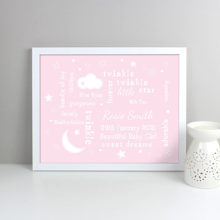 Personalised Pink Twinkle Twinkle Typography White Framed Print