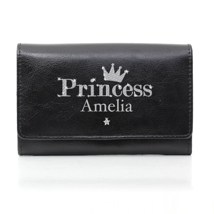 Personalised Princess Black Leather Purse