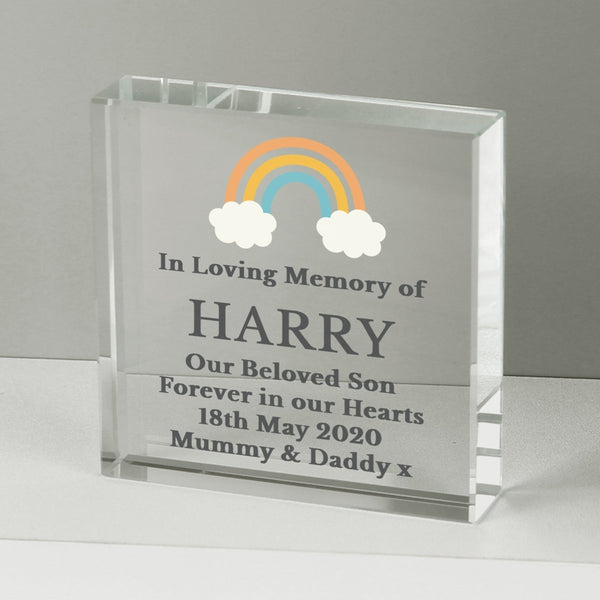 Personalised Rainbow Memorial Large Crystal Token - Personalised Paperweights