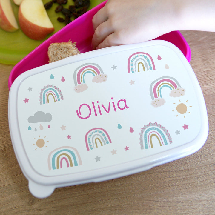 Personalised Rainbow Name Only Pink Lunch Box