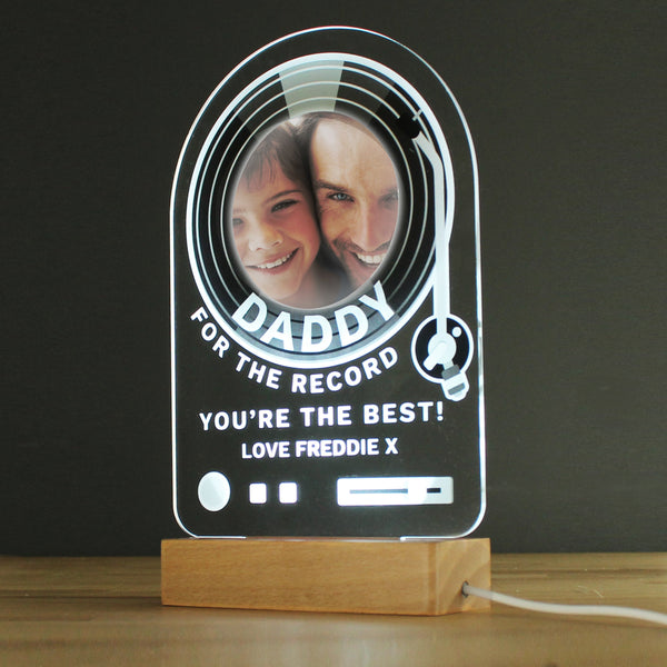 Personalised Record Photo Upload Wooden Based LED Light - Father's Day gift