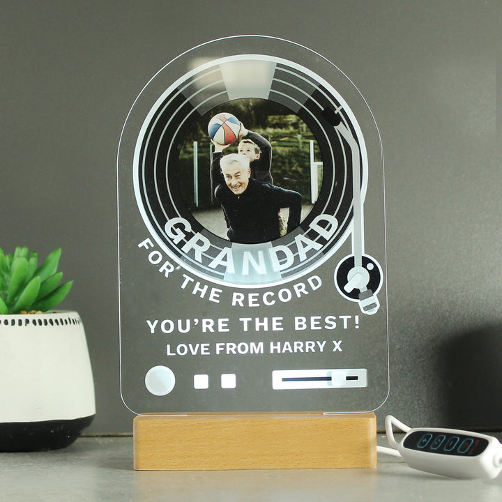 Personalised Record Photo Upload Wooden Based LED Light - Father's Day gift