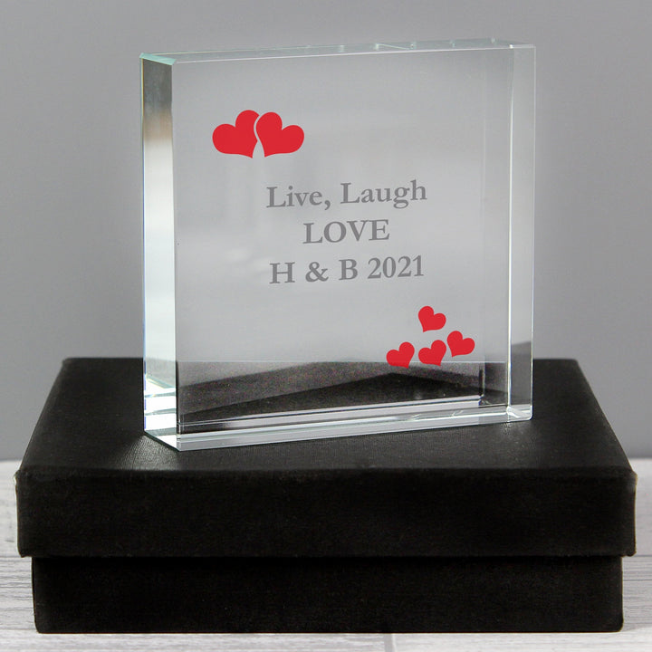Personalised Red Hearts Large Crystal Token