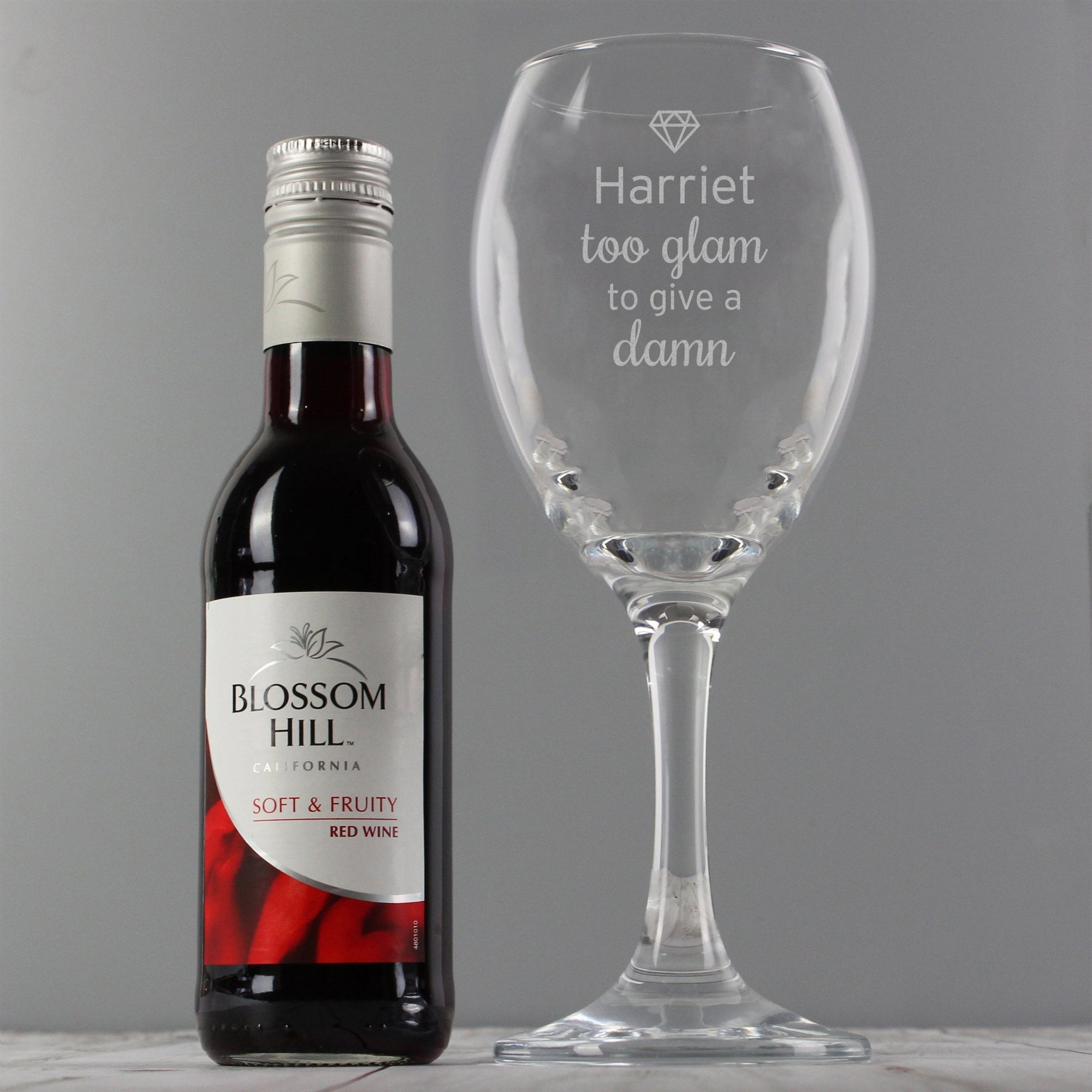 Personalised Red Wine & 'Too Glam to Give a Damn' Wine Glass Set