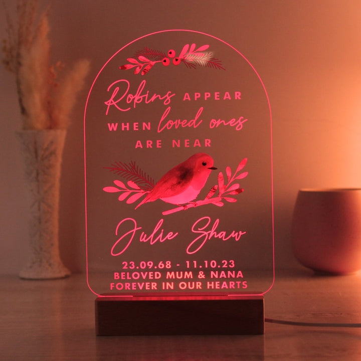 Personalised Robins Appear Wooden Based LED Light - Personalised LED Lights & Candles